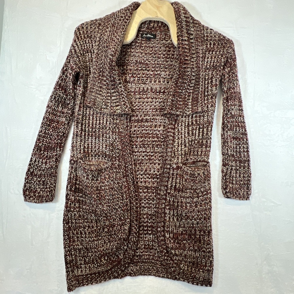 Sam Edelman Cardigan Women Small Burgundy Marled Shawl Collar Open Front Sweater
